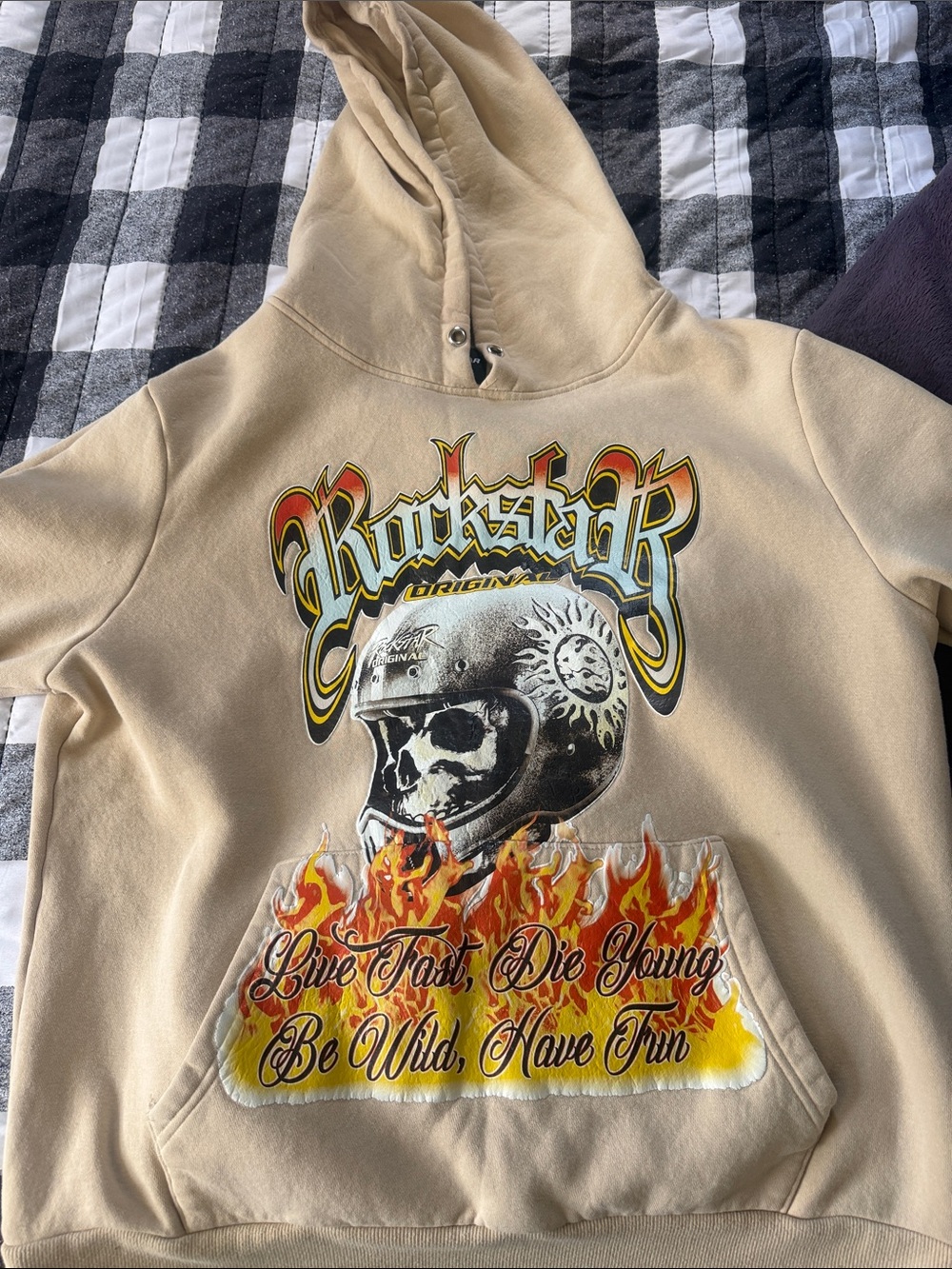 Rockstar Original Beige Graphic Hoodie - Live Fast Die Young